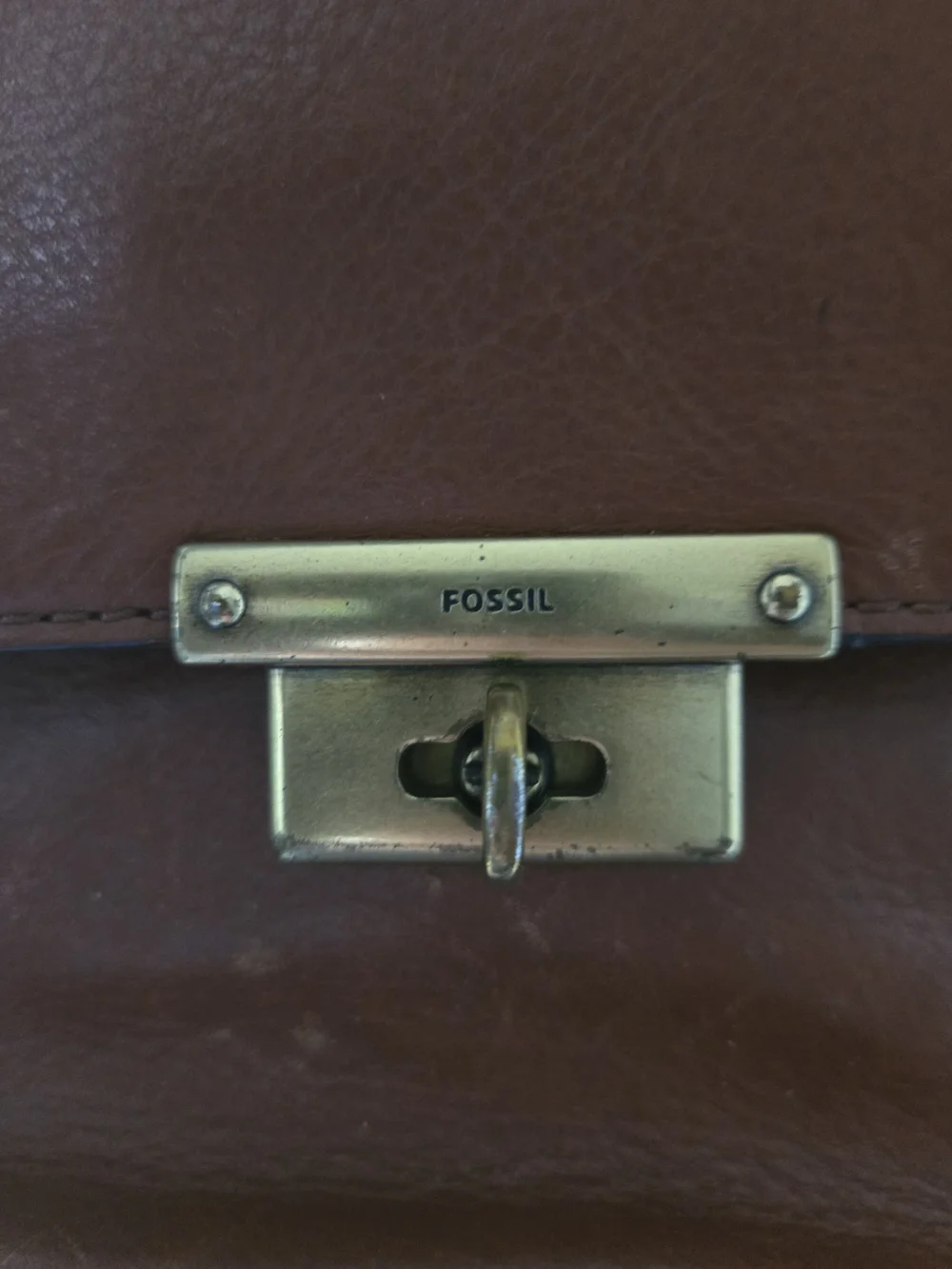 Vintage Fossil Brown Leather Messenger Purse with Gold Hardware,